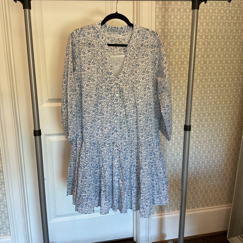 Lake Pajamas Eloise Tiered Dress in Delft blue